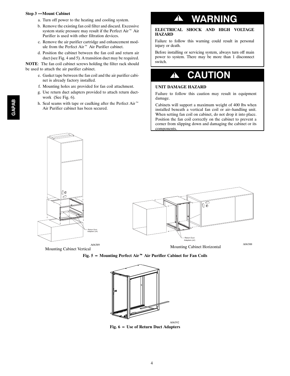 Warning, Caution | Bryant PERFECT AIR 1620 User Manual | Page 4 / 12