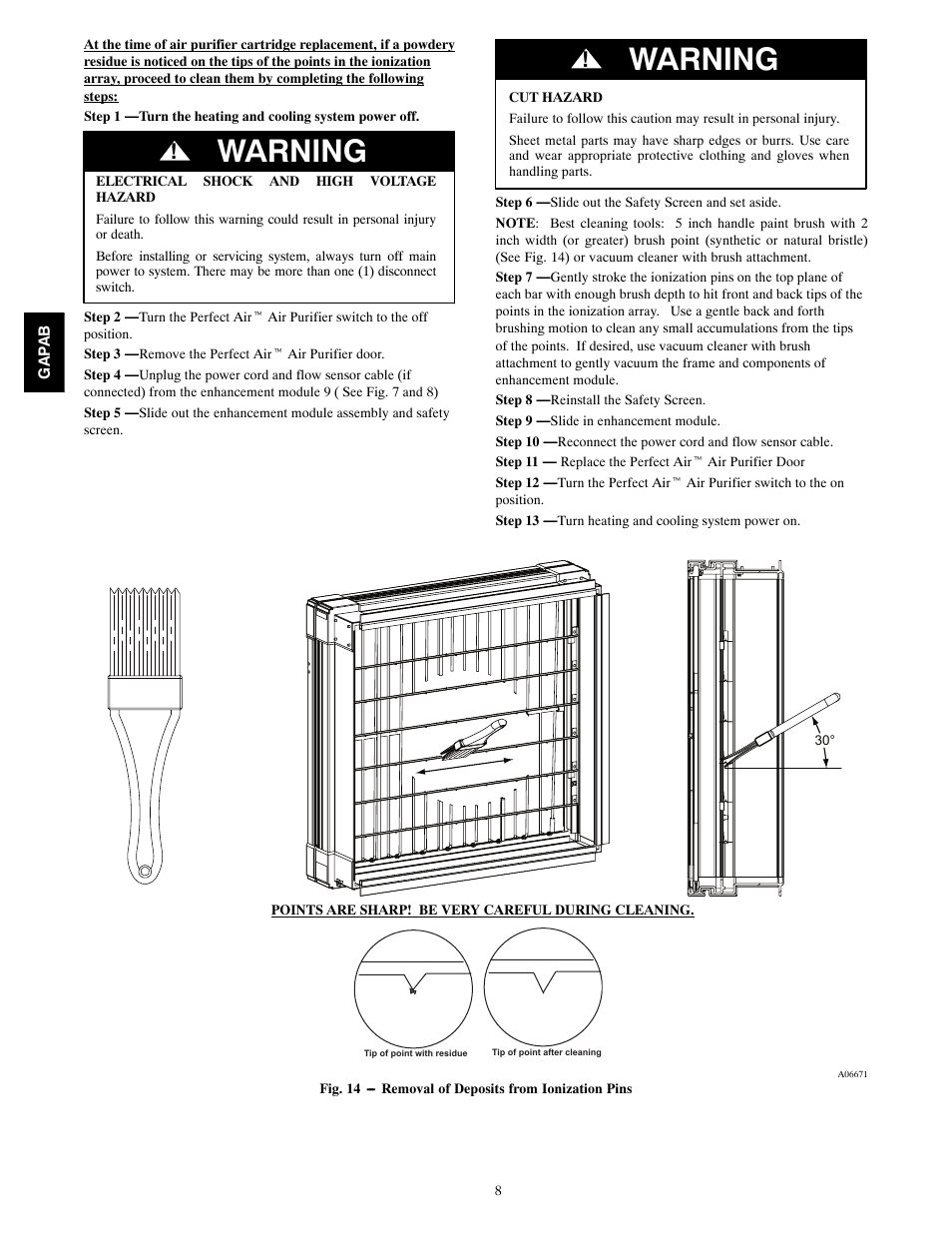 Warning | Bryant PERFECT AIR 1620 User Manual | Page 8 / 12