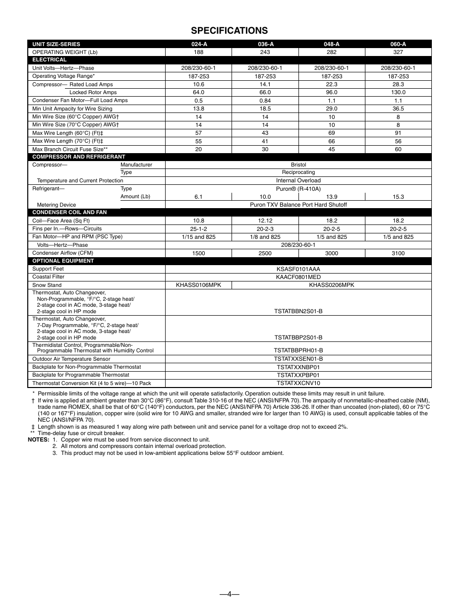 Specifications | Bryant TWO-SPEED PURON PLUS ELECTRIC HEAT PUMP 698B User Manual | Page 4 / 44