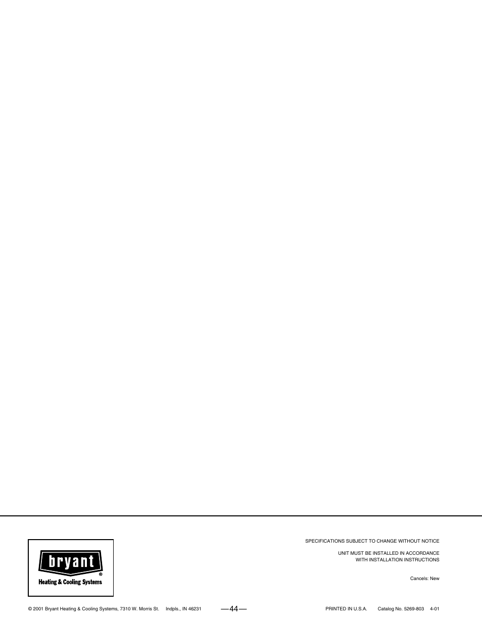 Bryant TWO-SPEED PURON PLUS ELECTRIC HEAT PUMP 698B User Manual | Page 44 / 44