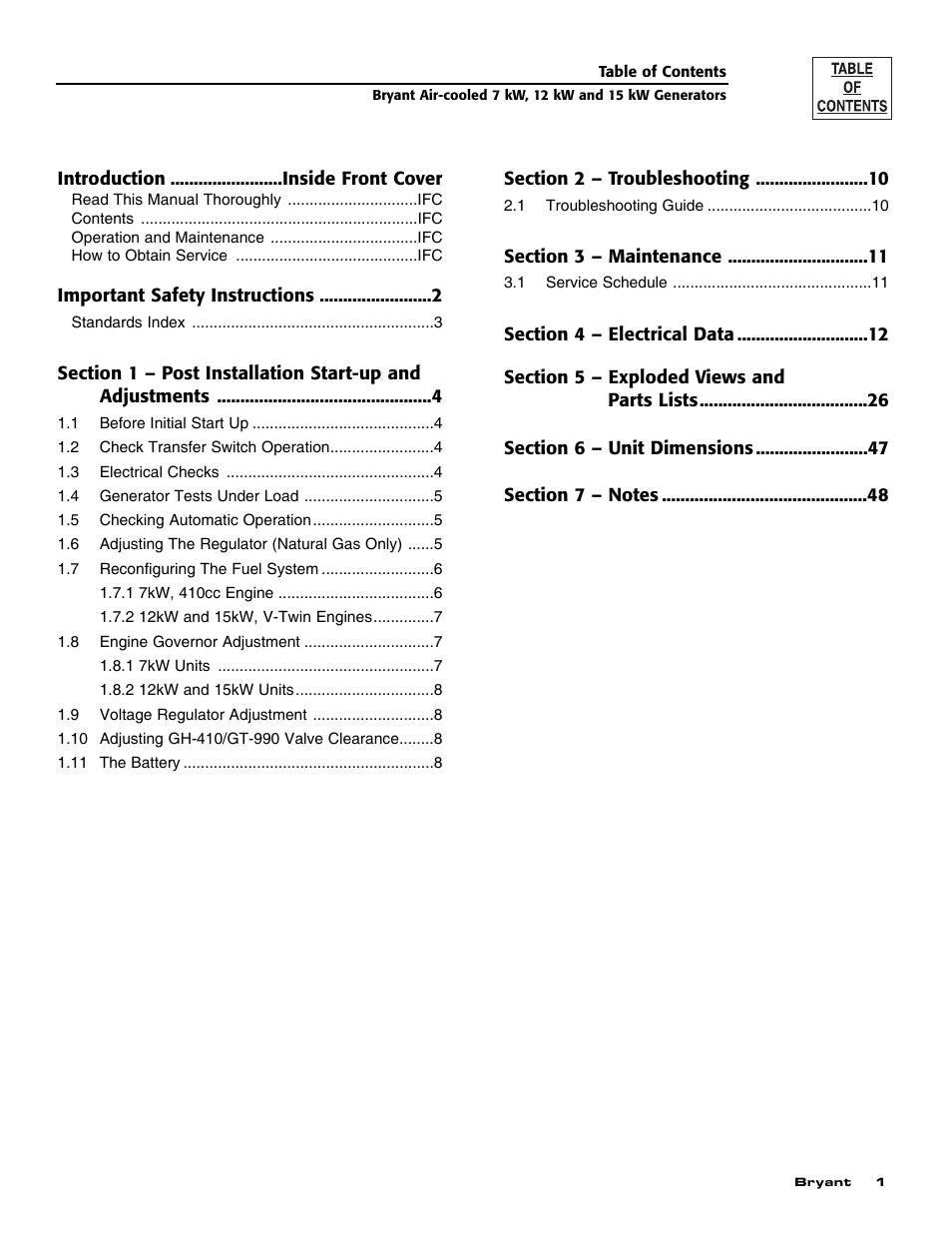 Bryant Automatic Standby Generator ASPAS1BBA007 User Manual | Page 3 / 52