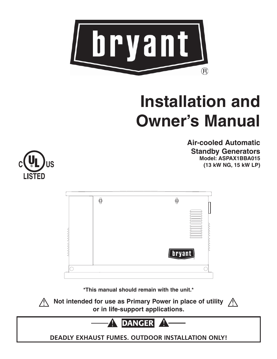 Bryant ASPAX1BBA015 User Manual | 44 pages