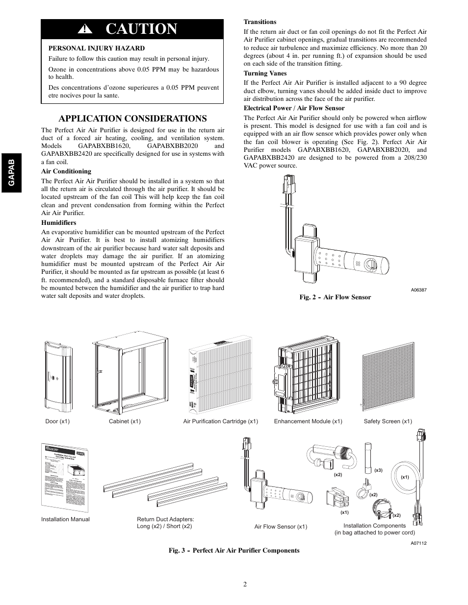 Caution, Application considerations | Bryant GAPAB Perfect Air Air Purifier For Fan Coils 1620 User Manual | Page 2 / 12
