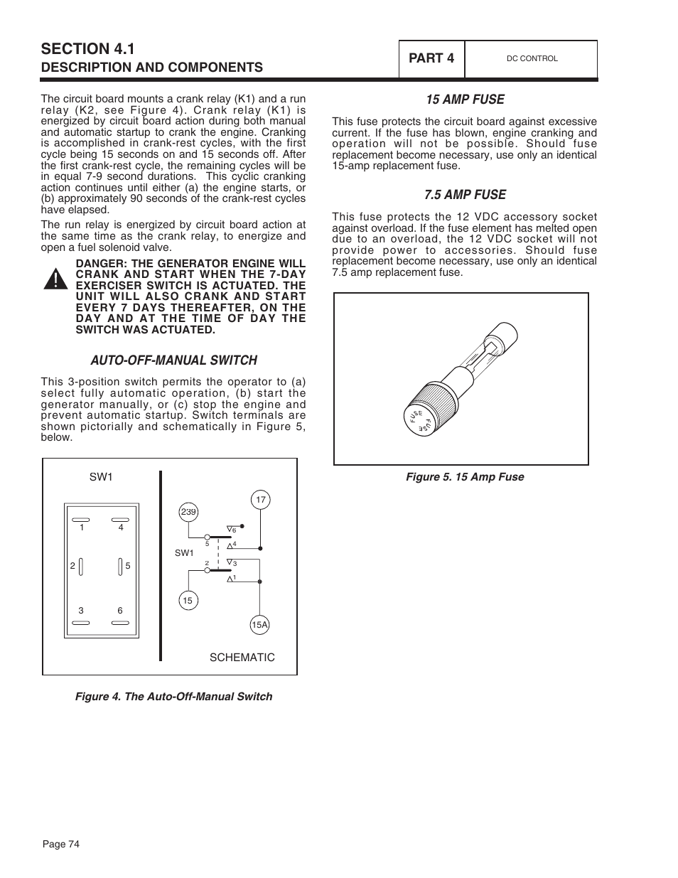 Auto-off-manual switch, 15 amp fuse, 5 amp fuse | Description and components part 4 | Bryant ASPAS1BBA015 User Manual | Page 74 / 144