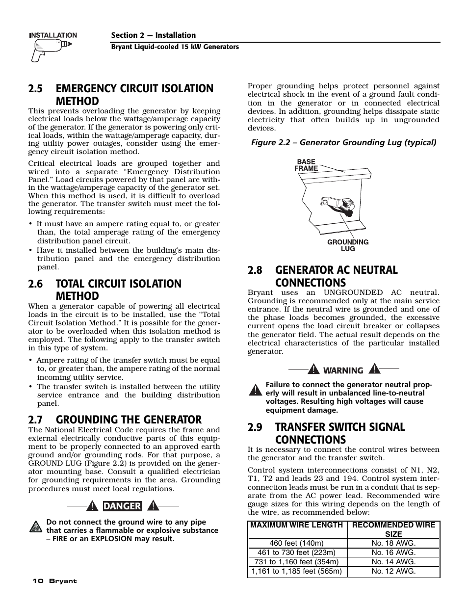 5 emergency circuit isolation method, 6 total circuit isolation method, 7 grounding the generator | 8 generator ac neutral connections, 9 transfer switch signal connections | Bryant ASPAS1BBL015 User Manual | Page 12 / 48