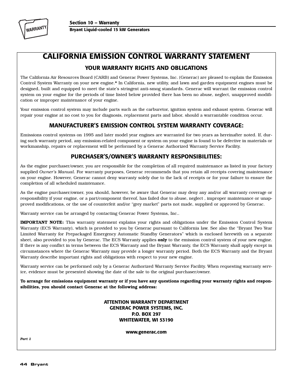 California emission control warranty statement | Bryant ASPAS1BBL015 User Manual | Page 46 / 48