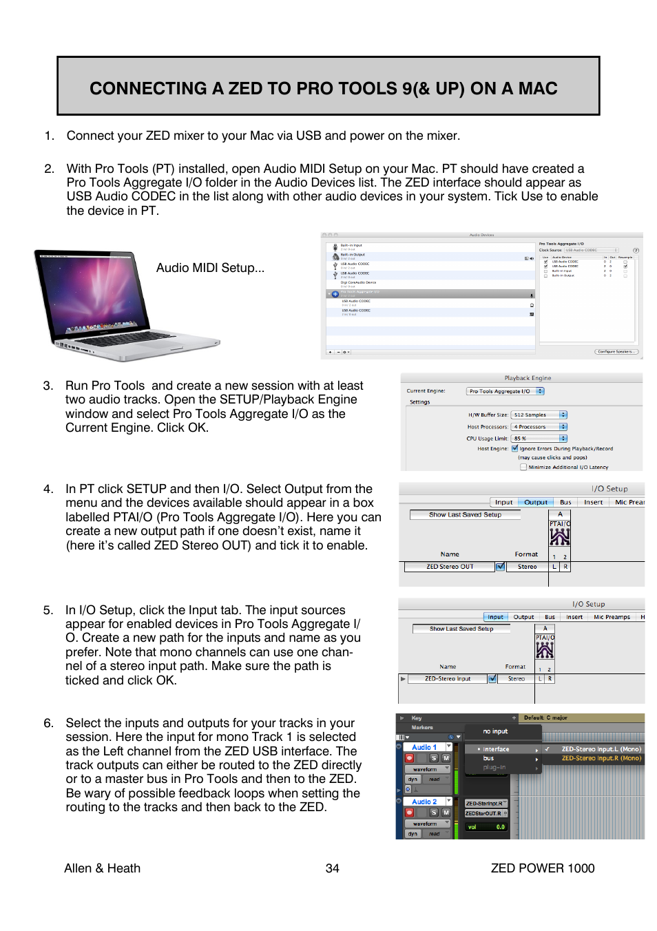 Connecting a zed to pro tools 9(& up) on a mac | Allen&Heath ZED POWER User Manual | Page 34 / 40