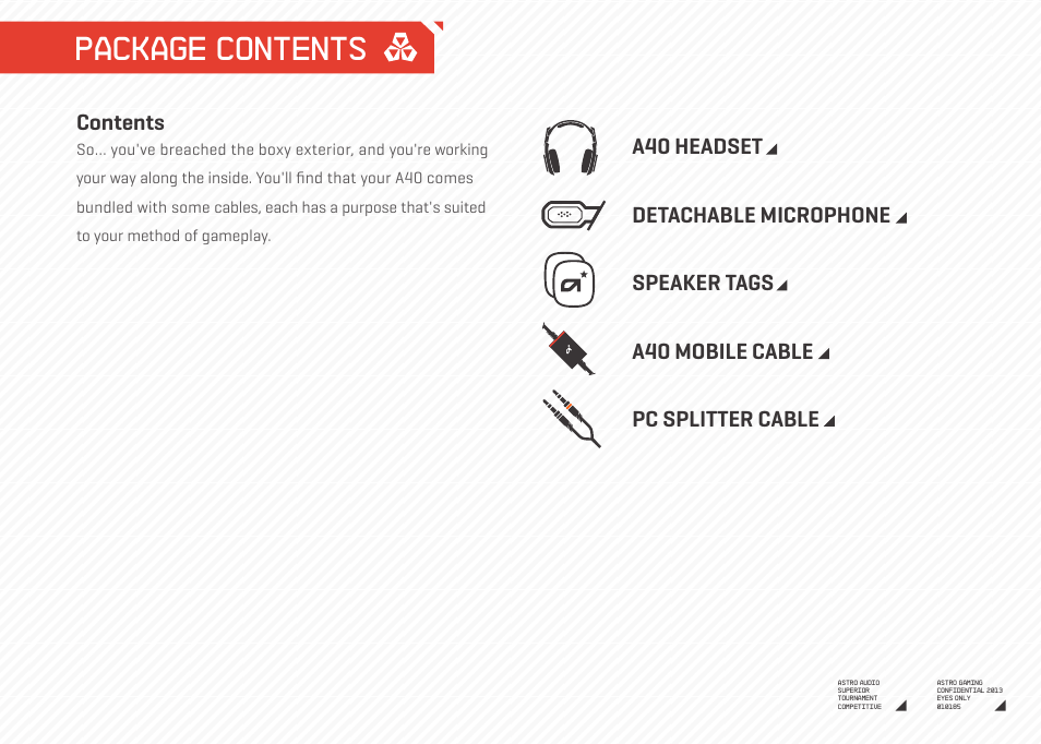 Package contents | Astro Gaming A40 Headset/PC User Manual | Page 3 / 9
