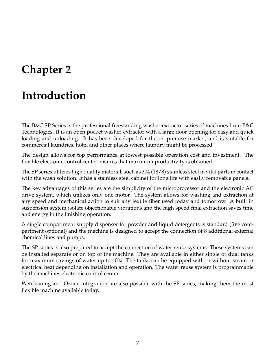 Introduction, Chapter 2 introduction | B&C Technologies SP Series Commercial User Manual | Page 11 / 60
