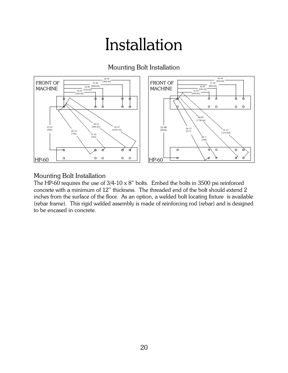 Installation, Hp-60, Front of machine | B&C Technologies HP Series Commercial User Manual | Page 21 / 38