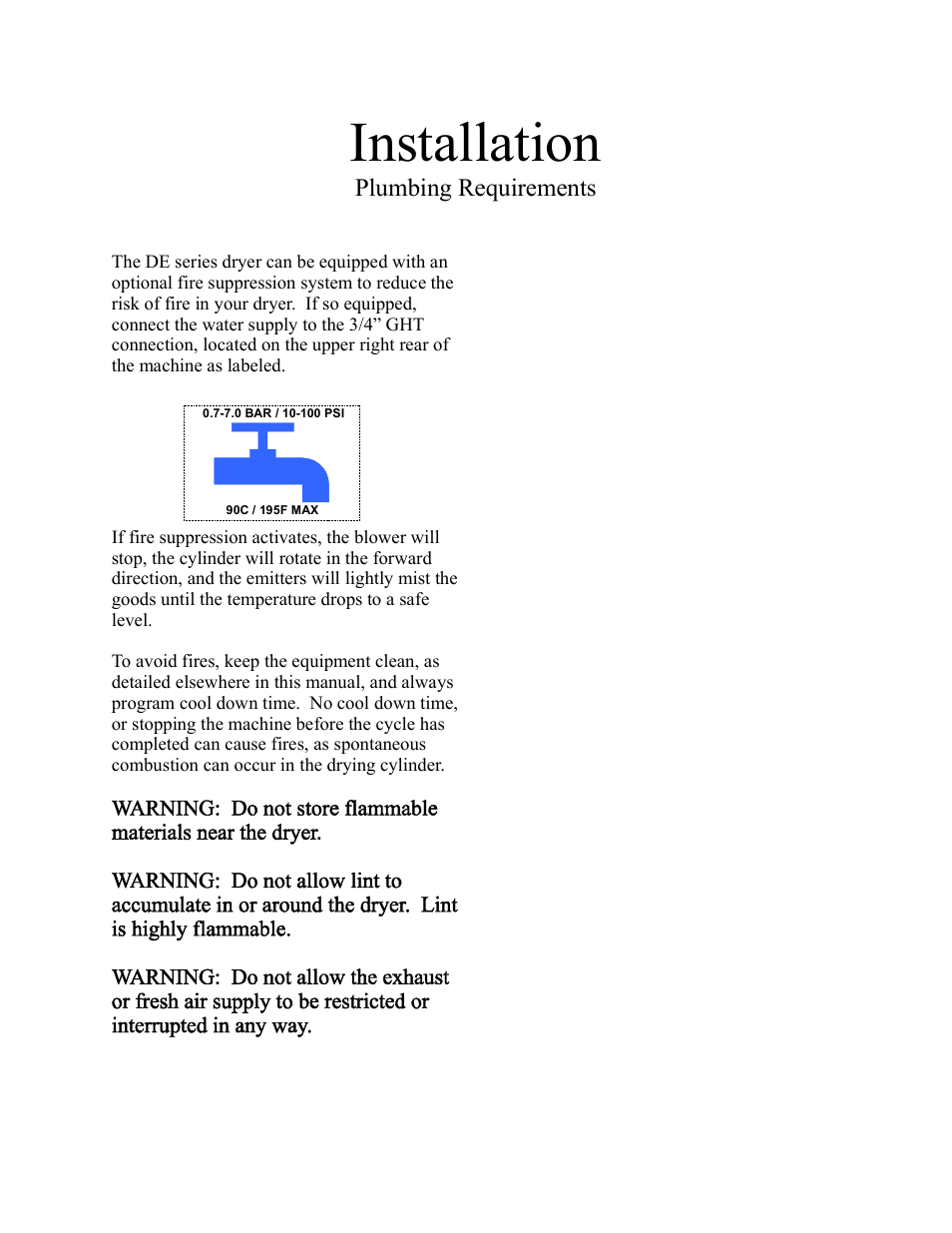 Installation, Plumbing requirements | B&C Technologies DP-250 Industrial User Manual | Page 34 / 43