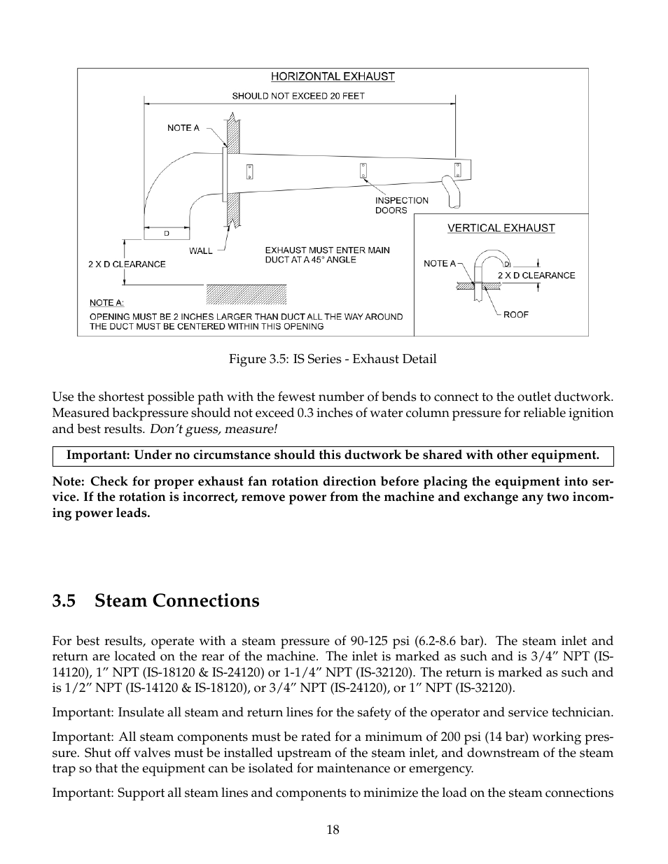 Steam connections, 5 steam connections | B&C Technologies IS Series Commercial Ironer User Manual | Page 21 / 39