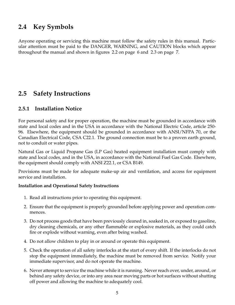 Key symbols, Safety instructions, Installation notice | 4 key symbols, 5 safety instructions | B&C Technologies IM Series Industrial Ironer User Manual | Page 15 / 157