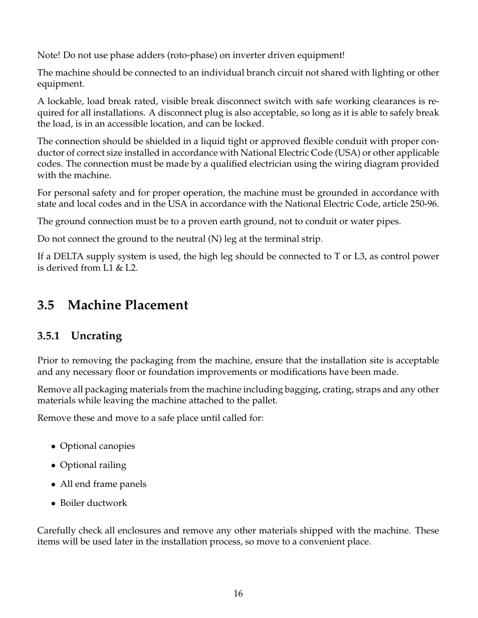 Machine placement, Uncrating, 5 machine placement | B&C Technologies IM Series Industrial Ironer User Manual | Page 26 / 157