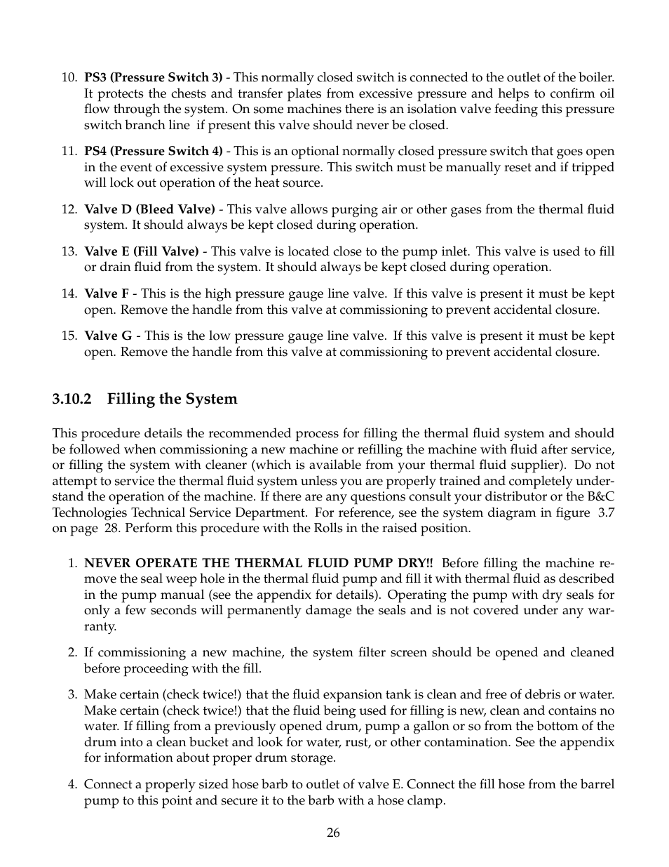 Filling the system, 2 filling the system | B&C Technologies IM Series Industrial Ironer User Manual | Page 36 / 157