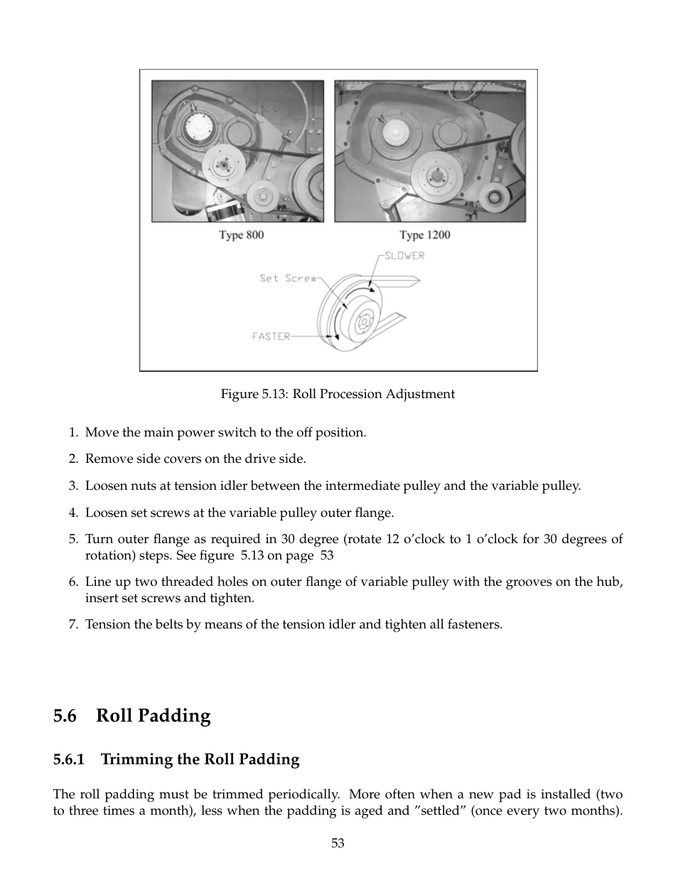 Roll padding, Trimming the roll padding, 6 roll padding | B&C Technologies IM Series Industrial Ironer User Manual | Page 63 / 157