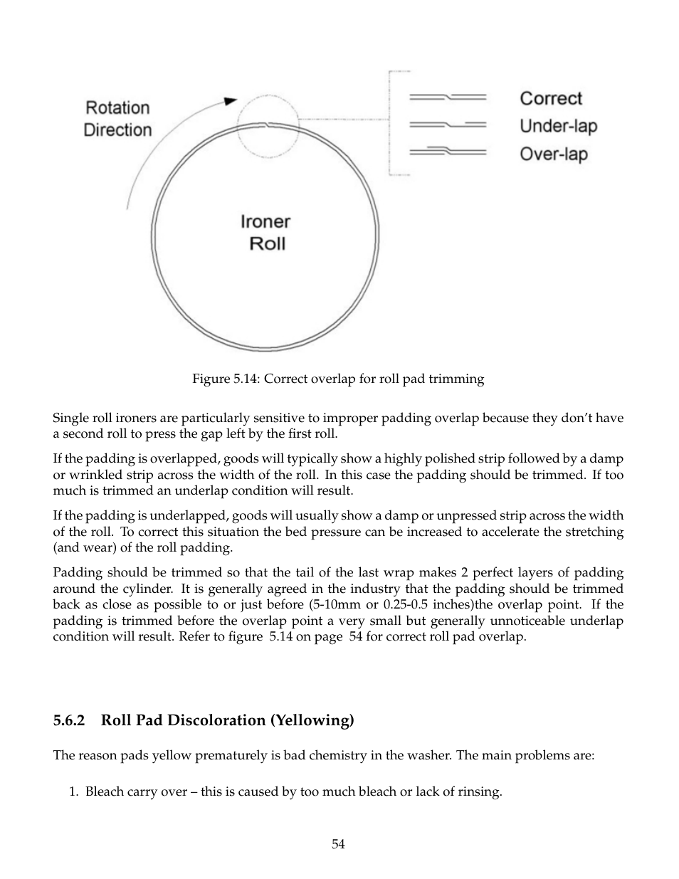 Roll pad discoloration (yellowing) | B&C Technologies IM Series Industrial Ironer User Manual | Page 64 / 157