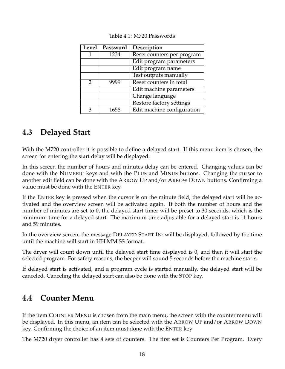 Delayed start, Counter menu, 3 delayed start | 4 counter menu | B&C Technologies M720 Dryer Control (DE, DP, DI Series) User Manual | Page 21 / 50