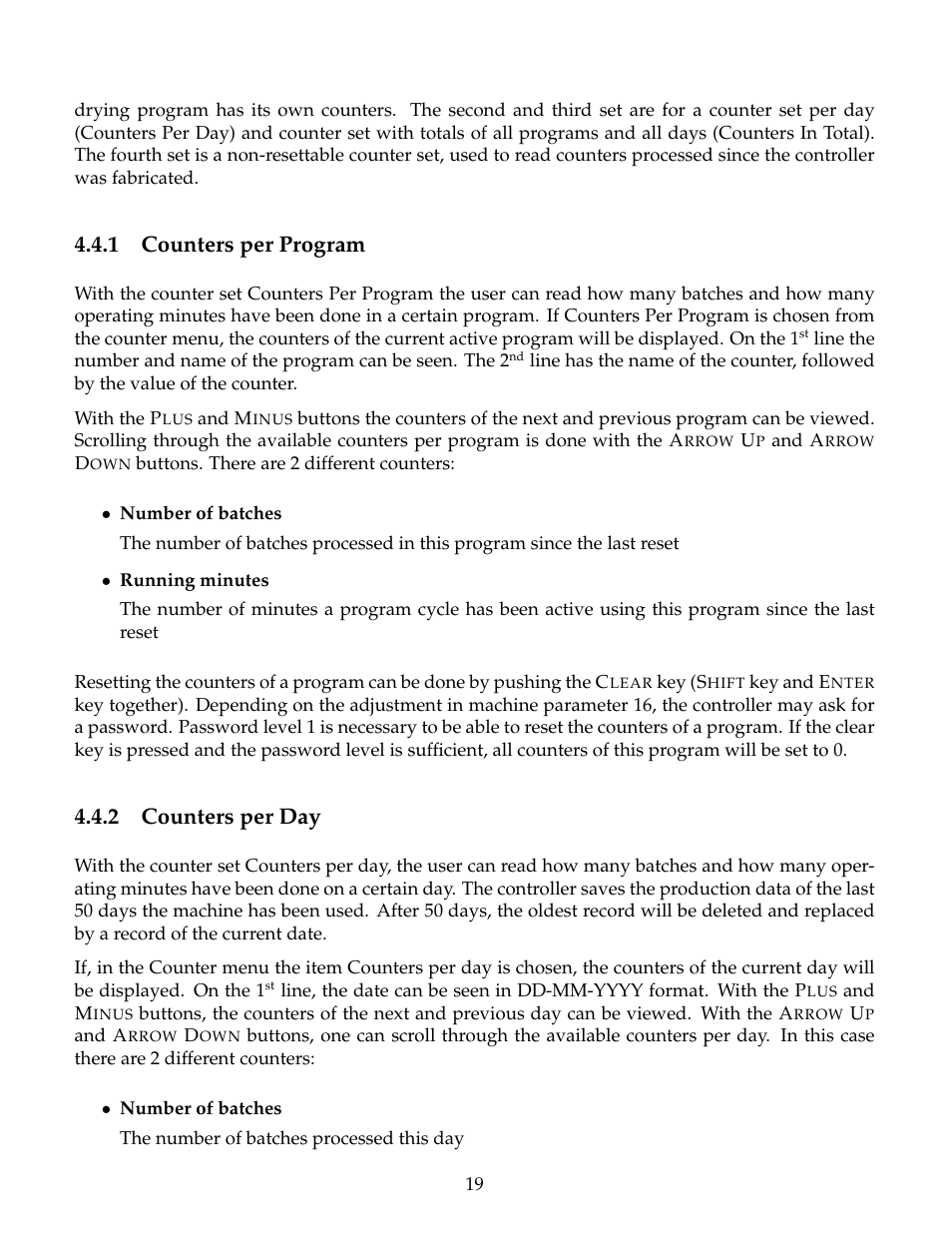 Counters per program, Counters per day, 1 counters per program | 2 counters per day | B&C Technologies M720 Dryer Control (DE, DP, DI Series) User Manual | Page 22 / 50