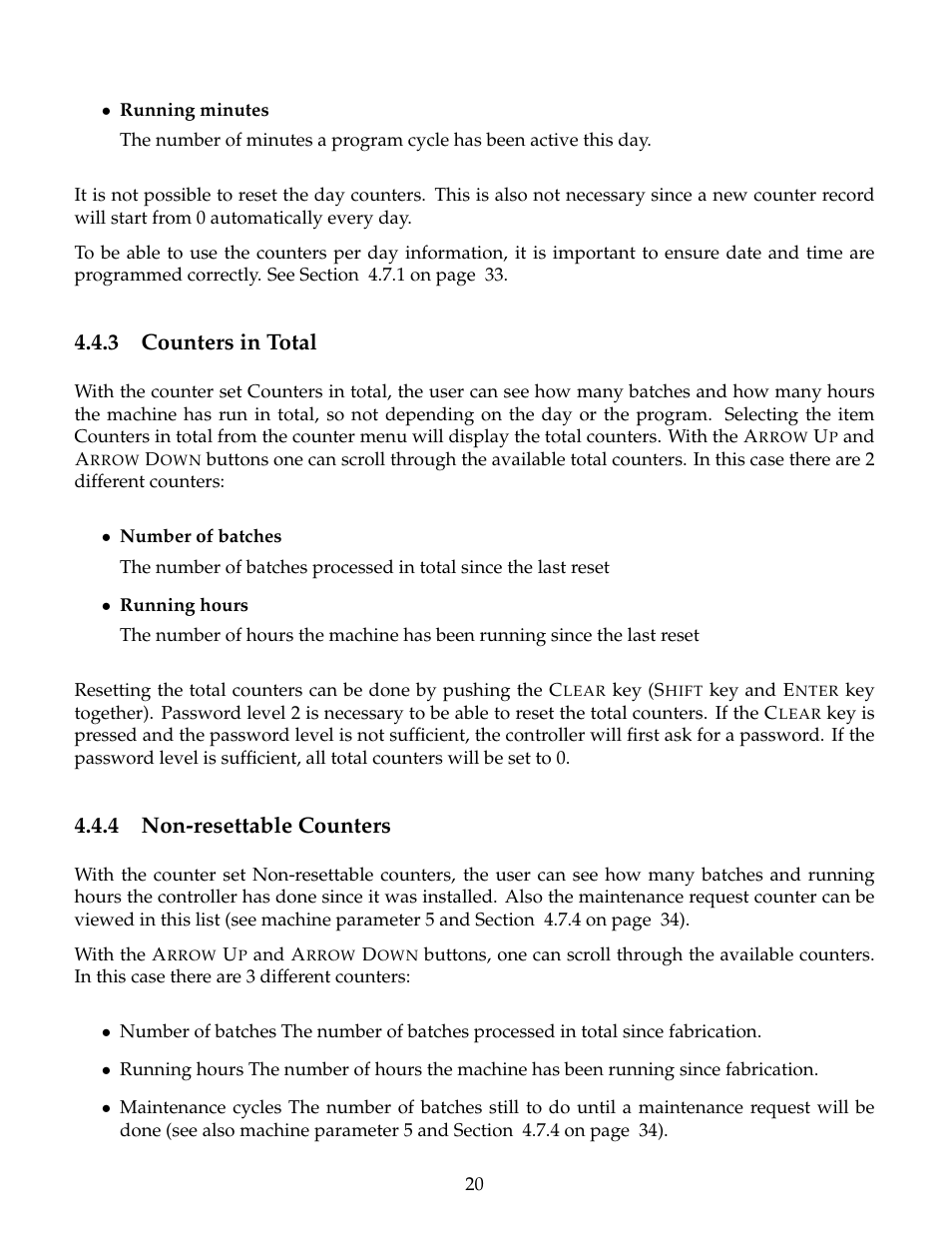 Counters in total, Non-resettable counters, 3 counters in total | 4 non-resettable counters | B&C Technologies M720 Dryer Control (DE, DP, DI Series) User Manual | Page 23 / 50