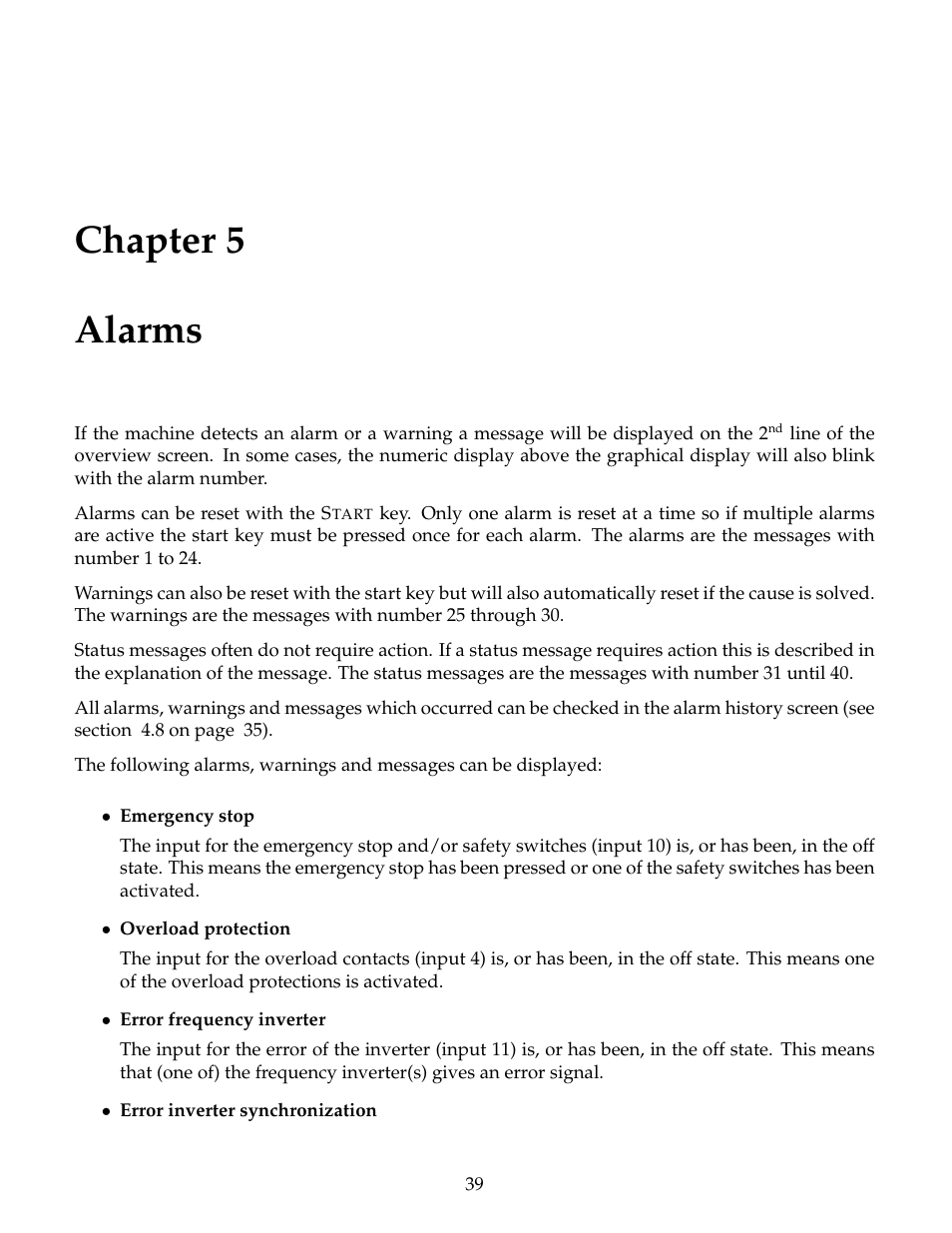 Alarms, Chapter 5 alarms | B&C Technologies M720 Dryer Control (DE, DP, DI Series) User Manual | Page 42 / 50