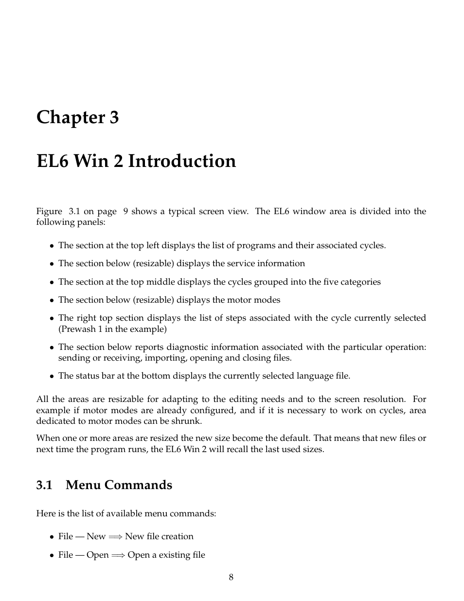 El6 win 2 introduction, Menu commands, Chapter 3 el6 win 2 introduction | 1 menu commands | B&C Technologies EL-6 Windows User Manual | Page 11 / 44