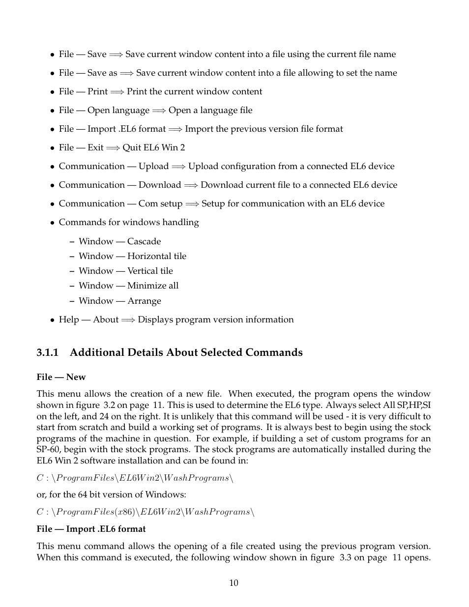 Additional details about selected commands, 1 additional details about selected commands | B&C Technologies EL-6 Windows User Manual | Page 13 / 44