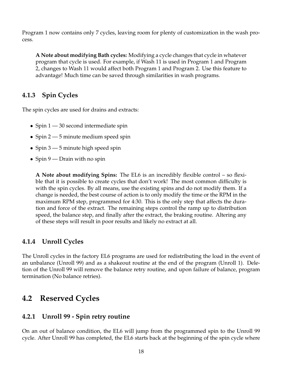 Spin cycles, Unroll cycles, Reserved cycles | Unroll 99 -œ spin retry routine, Unroll 99 - spin retry routine, 2 reserved cycles | B&C Technologies EL-6 Windows User Manual | Page 21 / 44