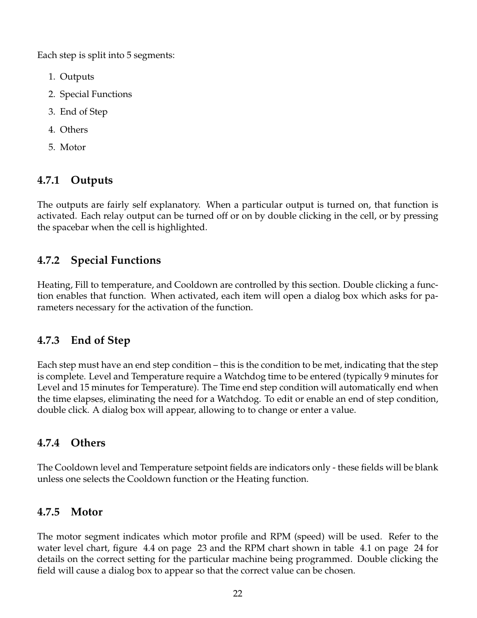 Outputs, Special functions, End of step | Others, Motor | B&C Technologies EL-6 Windows User Manual | Page 25 / 44