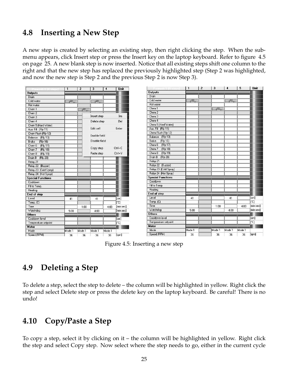 Inserting a new step, Deleting a step, Copy/paste a step | 10 copy/paste a step, 8 inserting a new step, 9 deleting a step | B&C Technologies EL-6 Windows User Manual | Page 28 / 44
