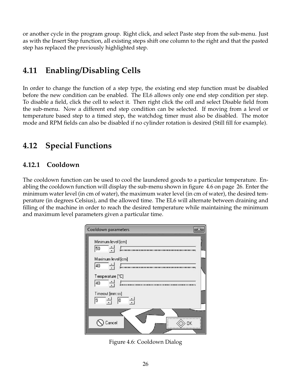 Enabling/disabling cells, Special functions, Cooldown | 11 enabling/disabling cells, 12 special functions, 1 cooldown | B&C Technologies EL-6 Windows User Manual | Page 29 / 44