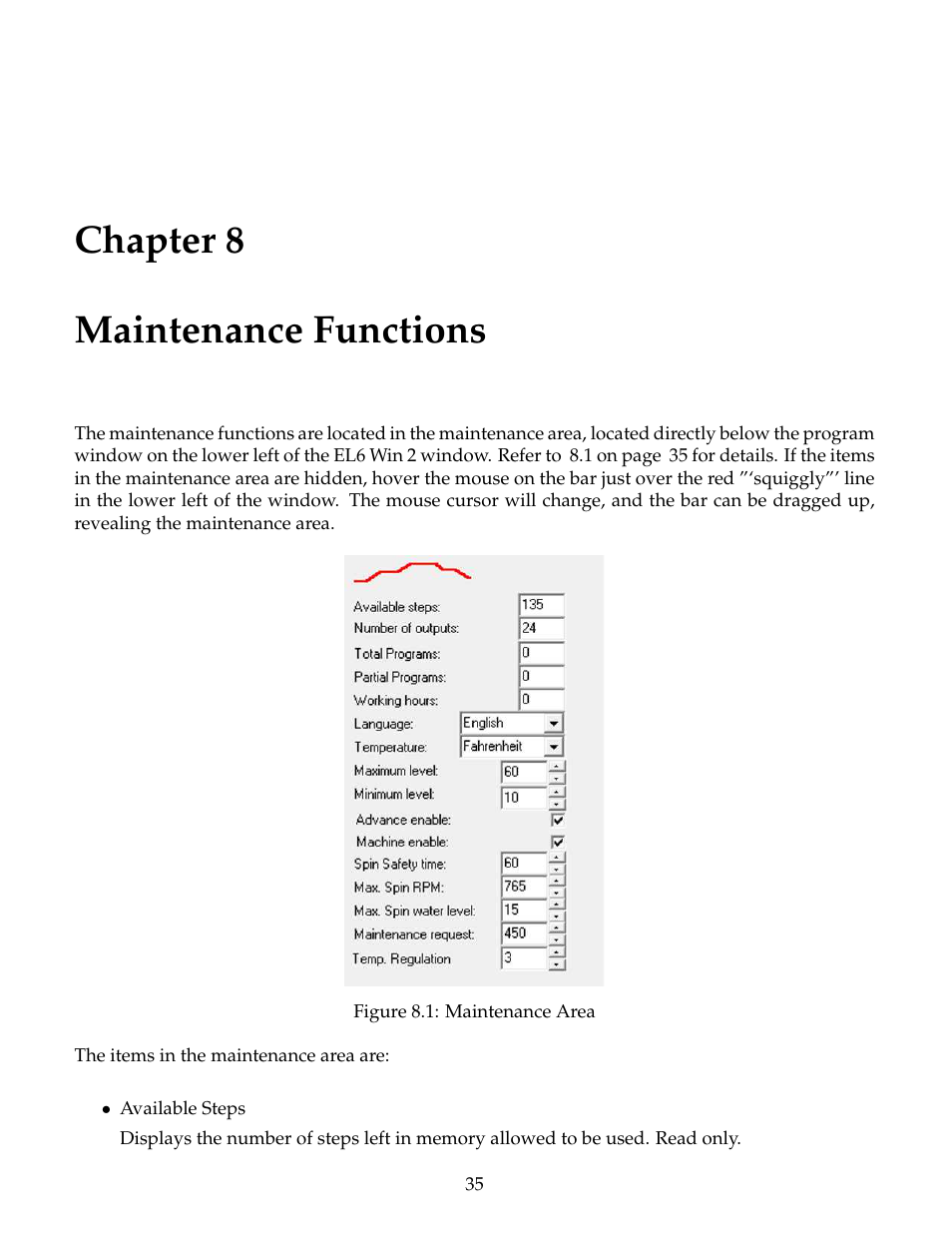 Maintenance functions, Chapter 8 maintenance functions | B&C Technologies EL-6 Windows User Manual | Page 38 / 44