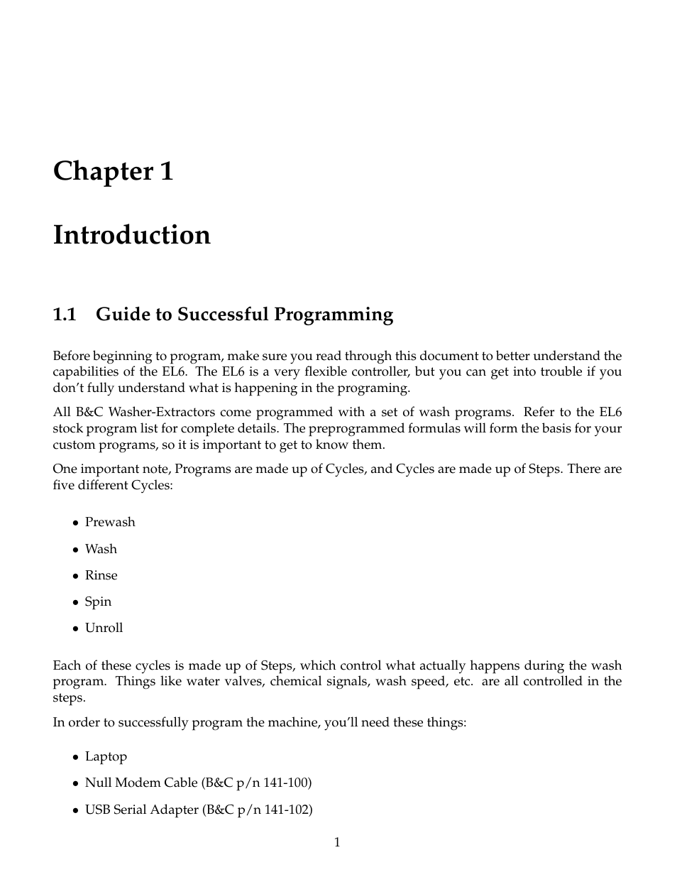 Introduction, Guide to successful programming, Chapter 1 introduction | 1 guide to successful programming | B&C Technologies EL-6 Windows User Manual | Page 4 / 44