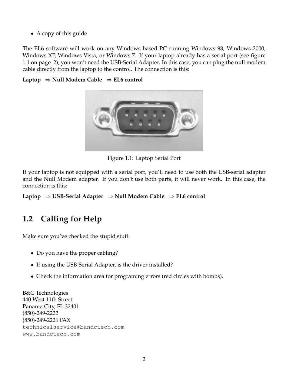 Calling for help, 2 calling for help | B&C Technologies EL-6 Windows User Manual | Page 5 / 44