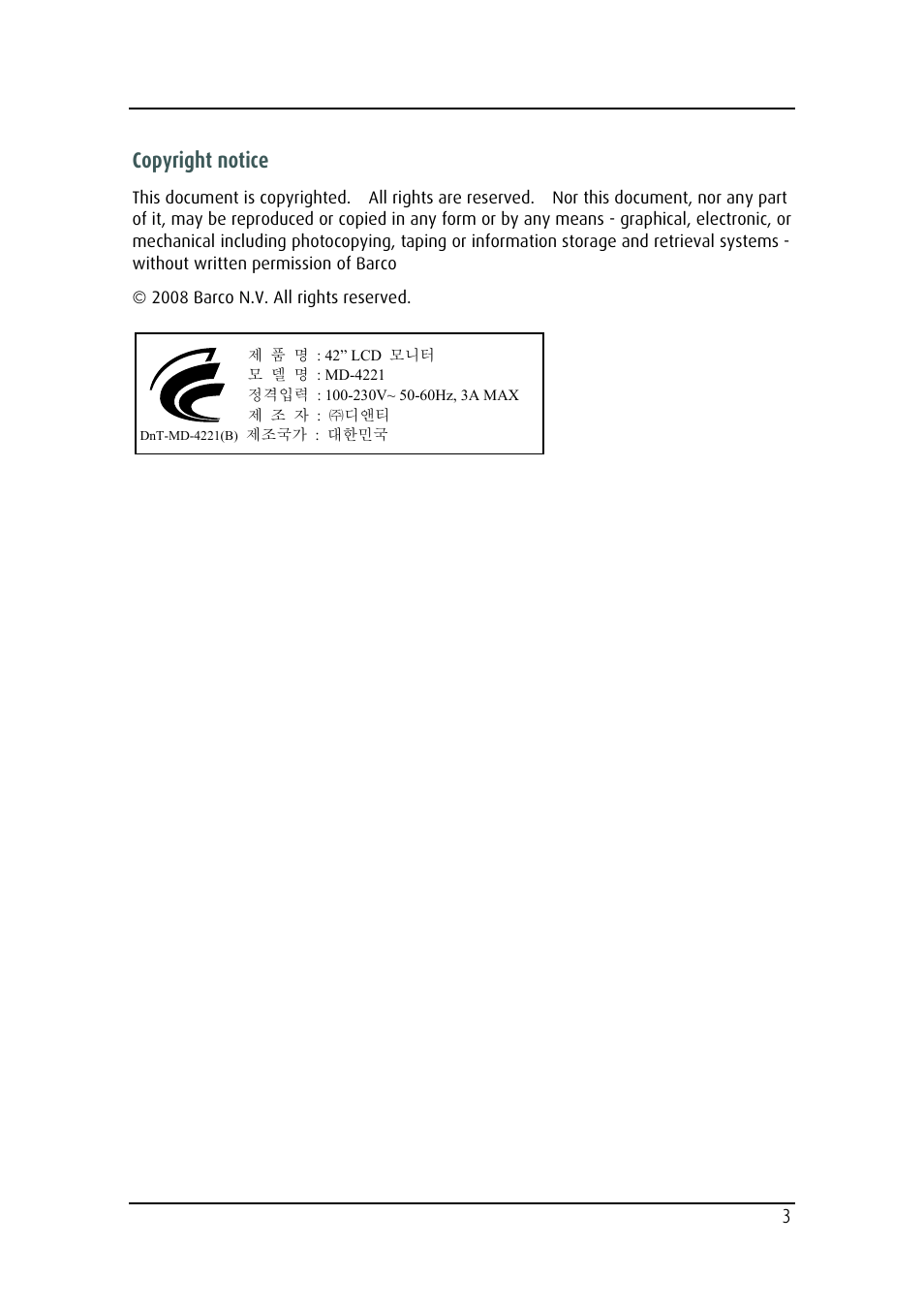 Barco MD-4221 User Manual | Page 3 / 48