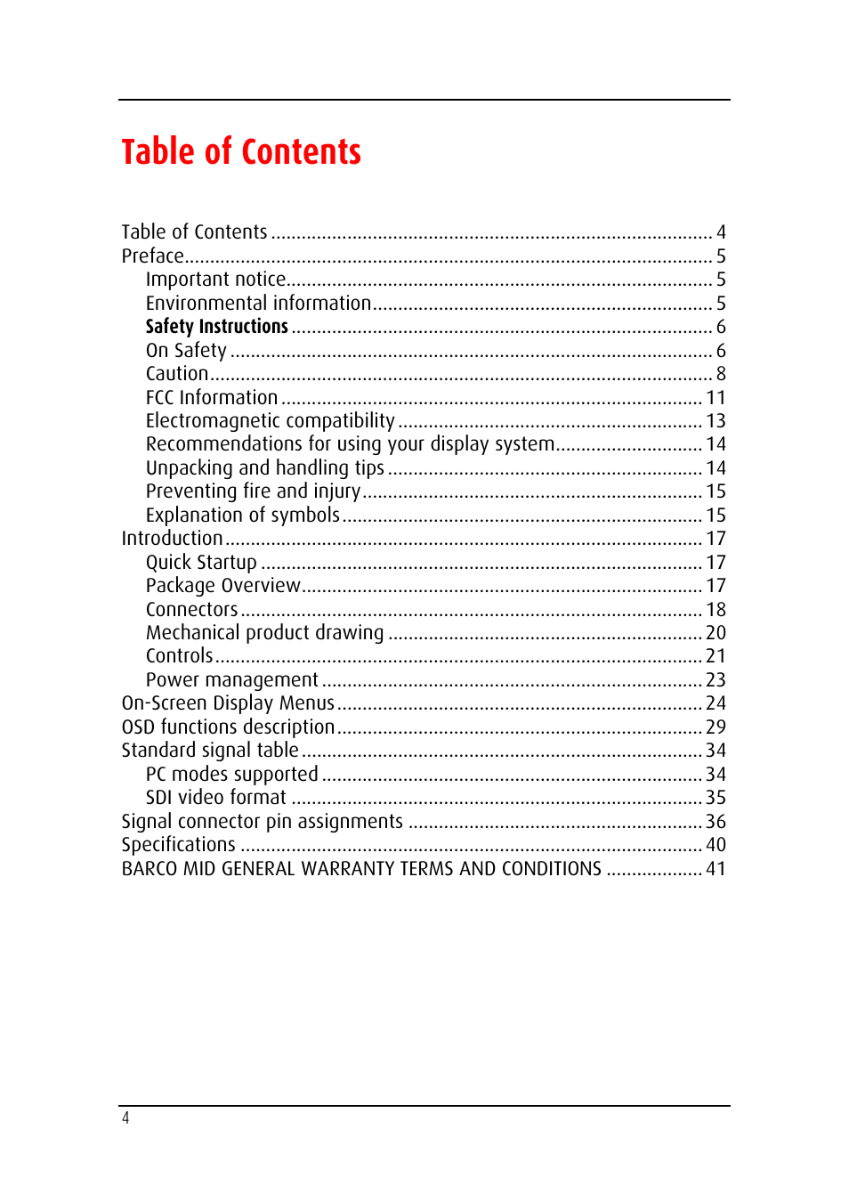 Barco MD-4221 User Manual | Page 4 / 48