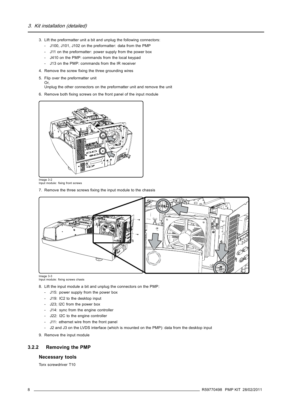 2 removing the pmp, Removing the pmp, Kit installation (detailed) | Barco GALAXY NW-12 User Manual | Page 12 / 35