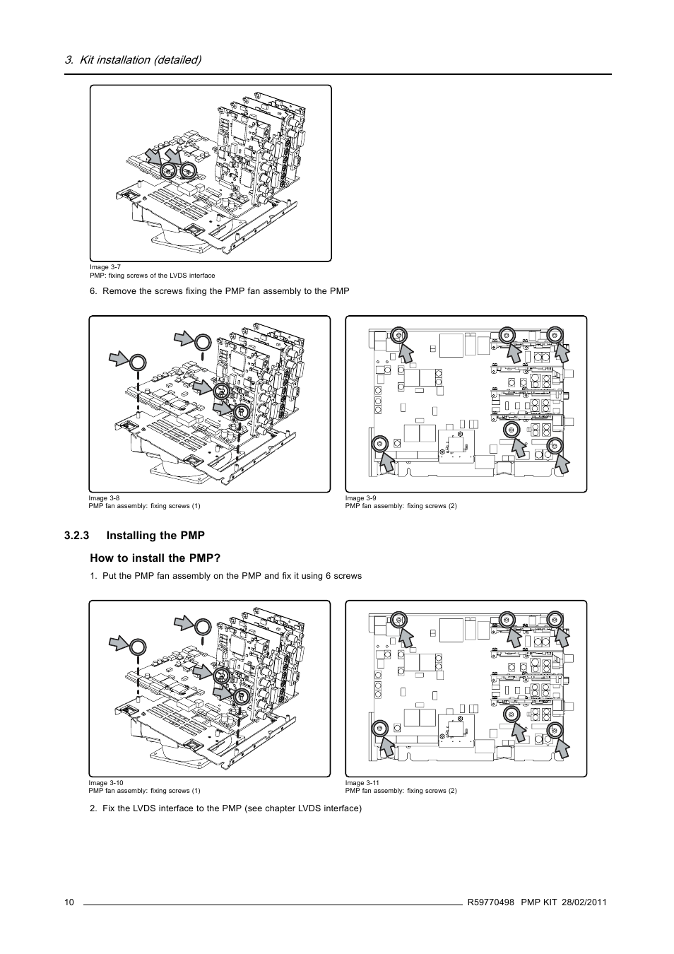 3 installing the pmp, Installing the pmp, Kit installation (detailed) | Barco GALAXY NW-12 User Manual | Page 14 / 35