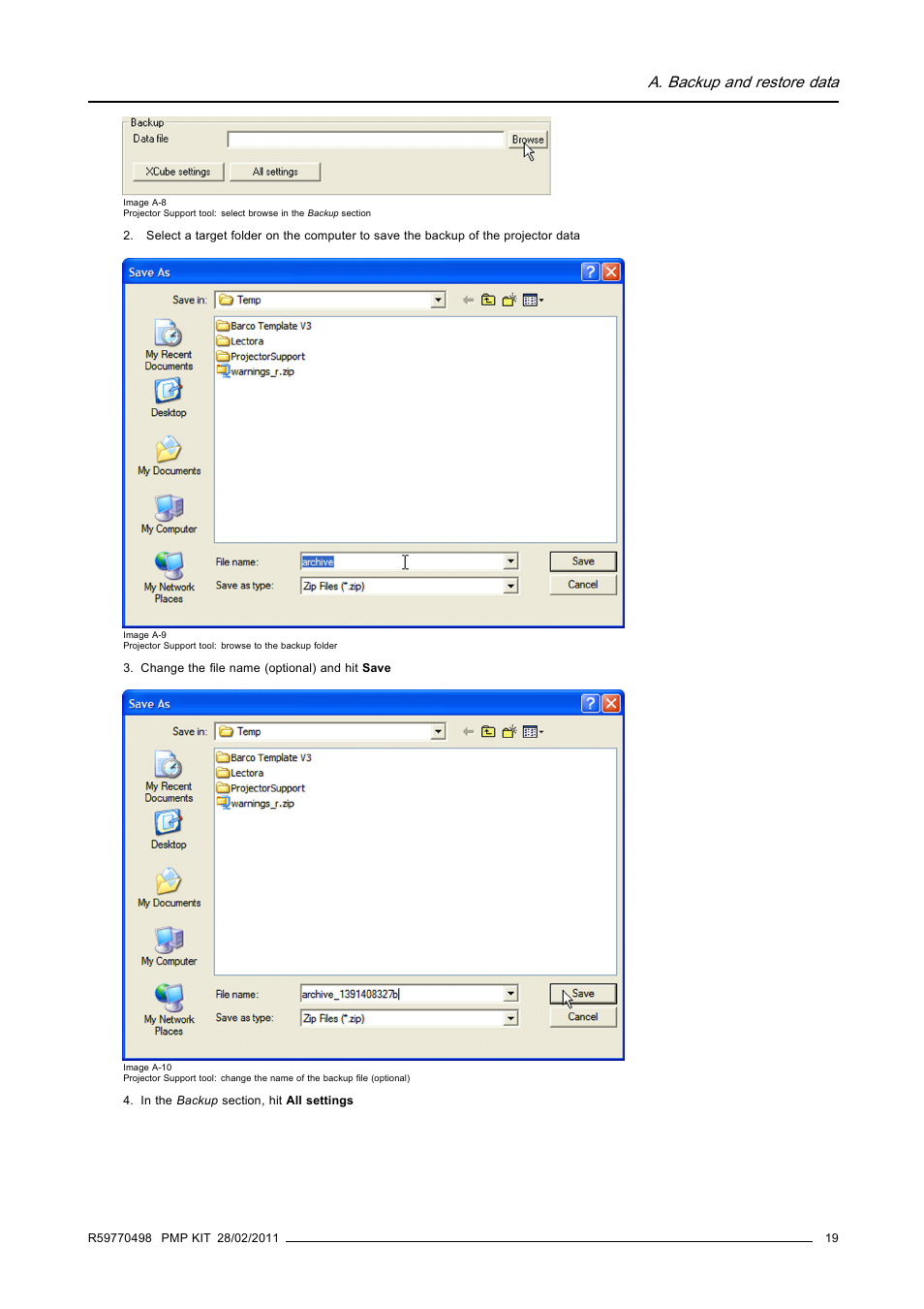 A. backup and restore data | Barco GALAXY NW-12 User Manual | Page 23 / 35