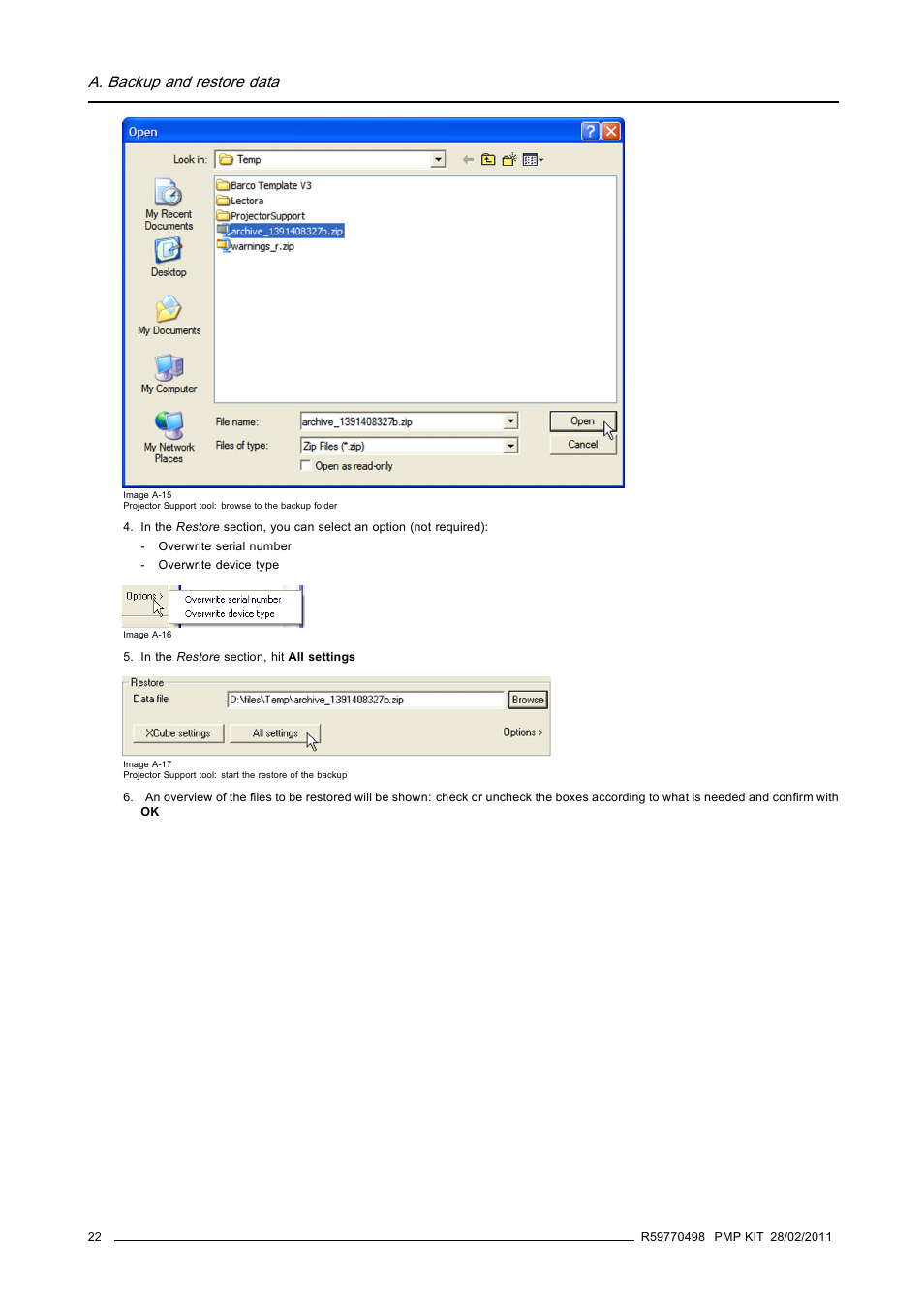 A. backup and restore data | Barco GALAXY NW-12 User Manual | Page 26 / 35