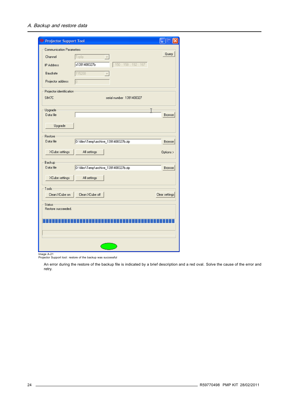 A. backup and restore data | Barco GALAXY NW-12 User Manual | Page 28 / 35