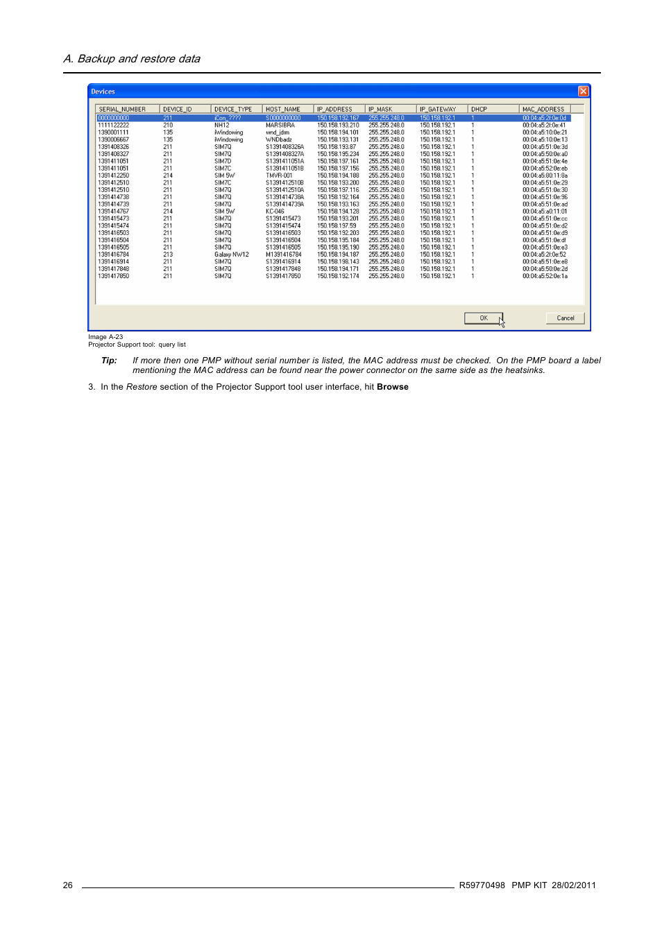 A. backup and restore data | Barco GALAXY NW-12 User Manual | Page 30 / 35