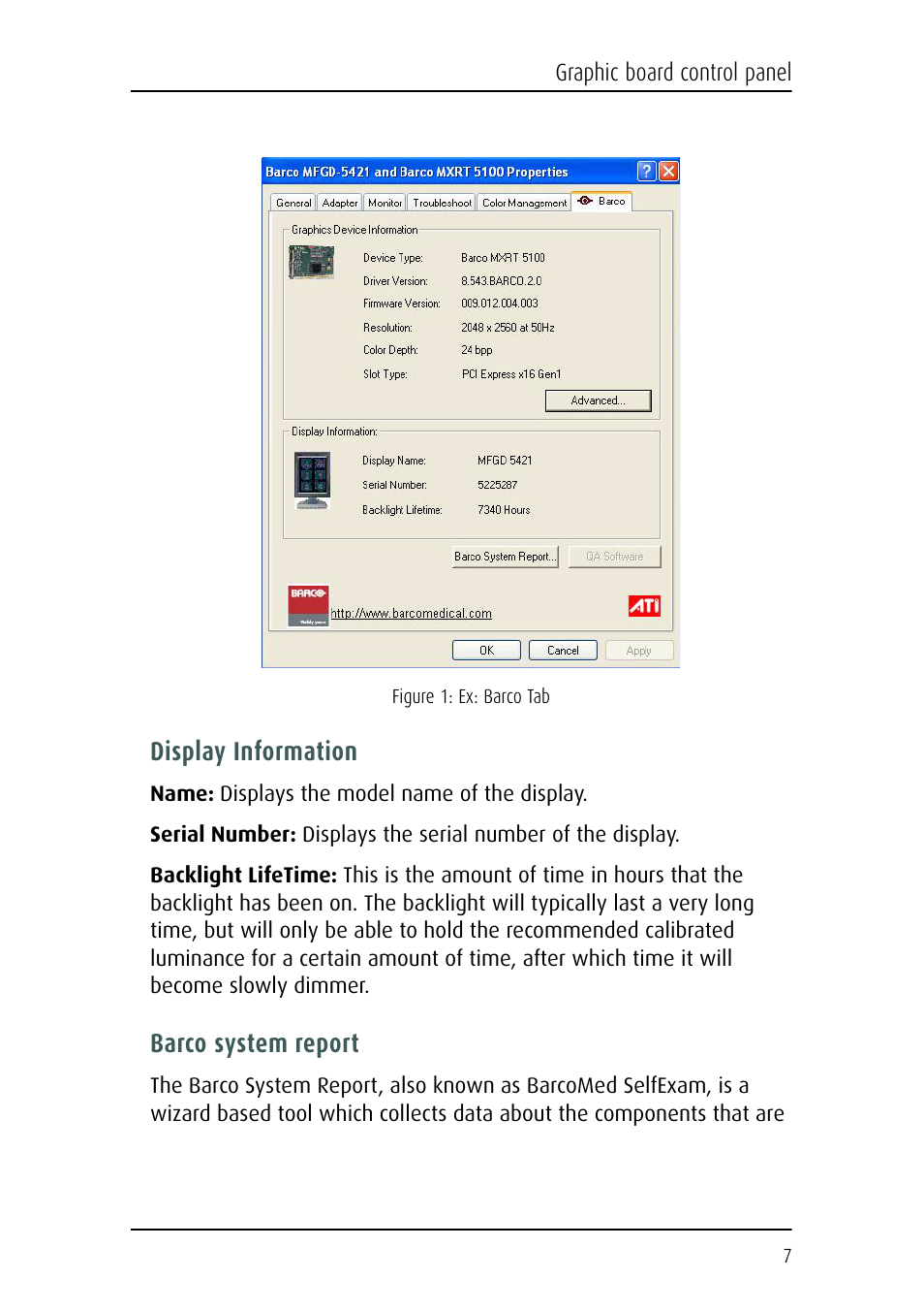 Display information, Barco system report | Barco Nio Fusion 4MP User Manual | Page 7 / 35