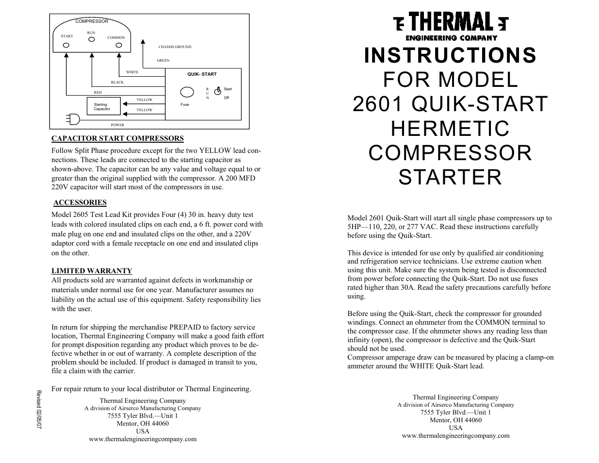 Imperial Tools 2601 Quik Start Motor Starter User Manual | 2 pages