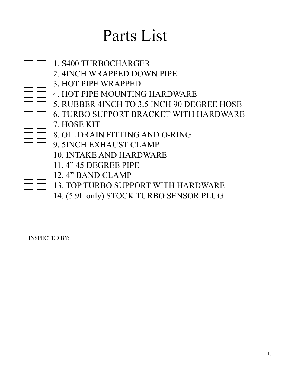 Parts list | Industrial Injection 6.7L Dodge Cummins Compound Turbo User Manual | Page 2 / 12