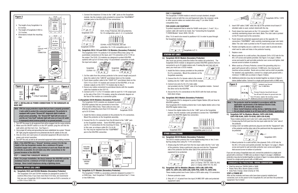 Figure 2, Figure 3, Figure 4 | Station set lines, Other connections, Figure 5, Central office (co) lines, Ksu/pbx, Surgegate poe protectors: wiring conventions, Surgegate co/25 velco clamp | ITW Linx SurgeGate Modular User Manual | Page 2 / 2