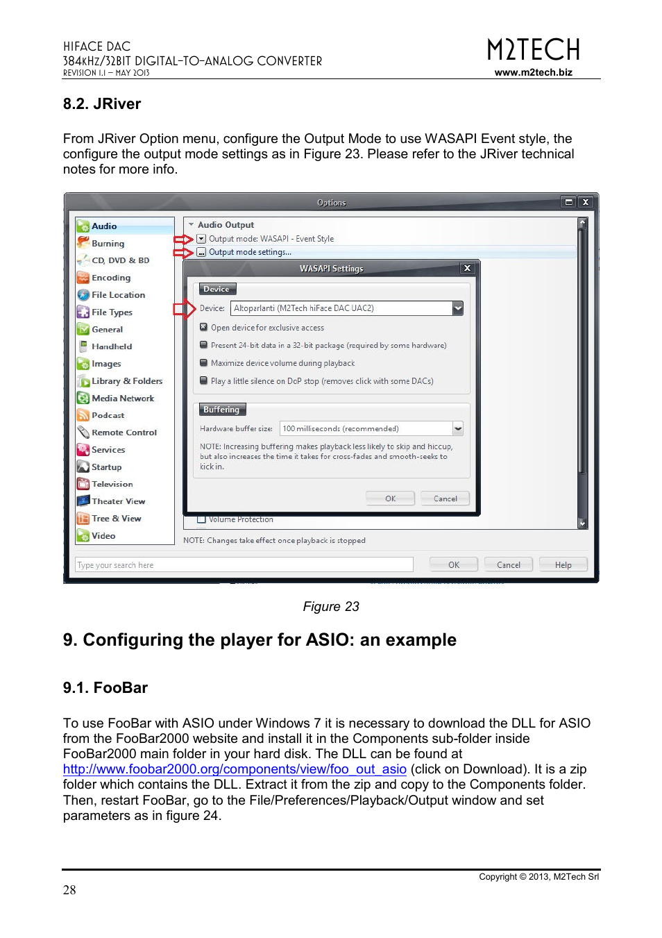 M2tech, Configuring the player for asio: an example | M2TECH hiFace Dac User Manual | Page 28 / 32