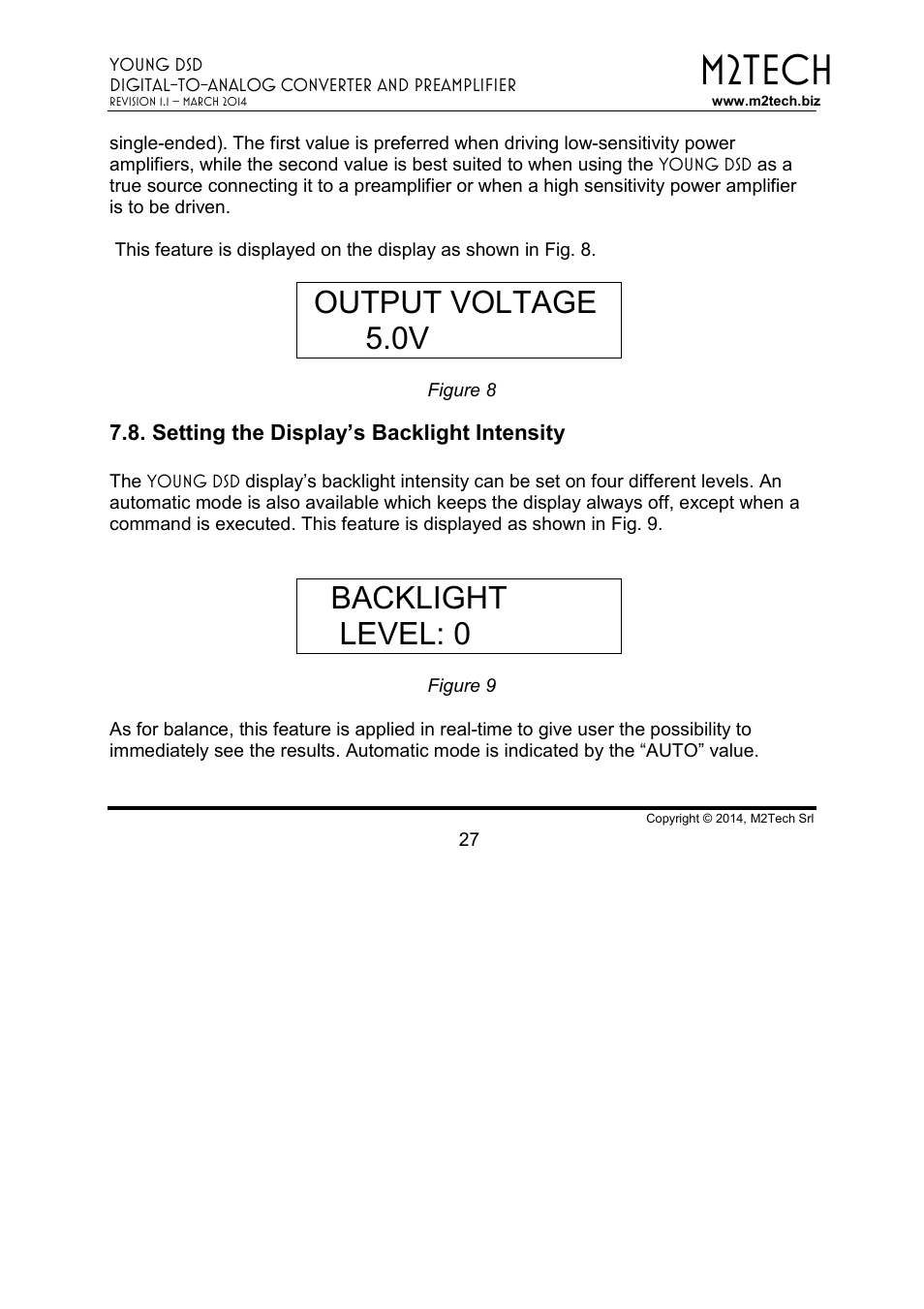 M2tech, Output voltage 5.0v, Backlight level: 0 | M2TECH Young DSD User Manual | Page 27 / 88