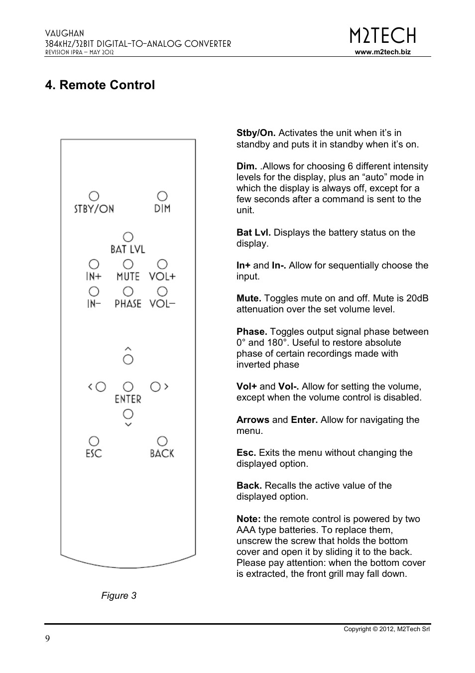 M2tech, Remote control | M2TECH Vaughan User Manual | Page 9 / 33