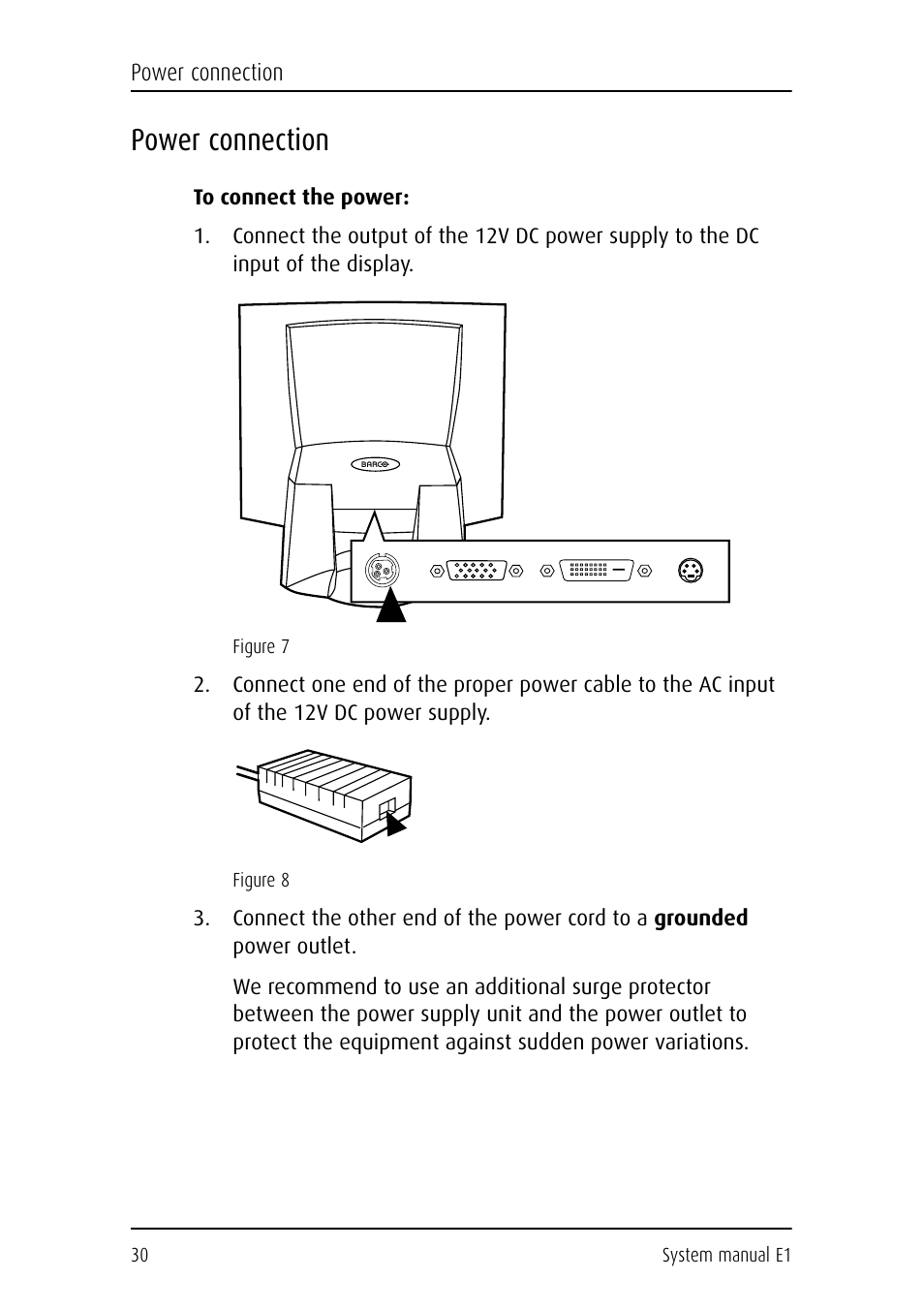 Power connection, To connect the power | Barco E1 User Manual | Page 29 / 124